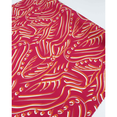Tecido Viscose Pinturas Abstratas Laranja e Rosa Pink
