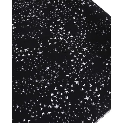 Tecido Crepe Bubble Gaivotas Branco e Preto