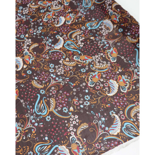 Tecido Crepe Chiffon Floral Marrom