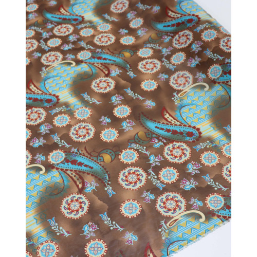 Tecido Crepe Chiffon Mandalas Marrom e Azul