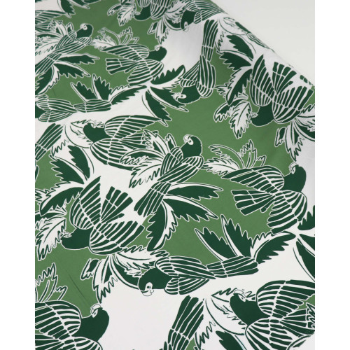Tecido Viscose Papagaios e Folhagens Verde