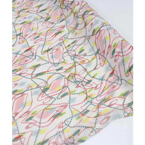 Tecido Crepe Chiffon Pontilhado Abstrato Verde e Rosé