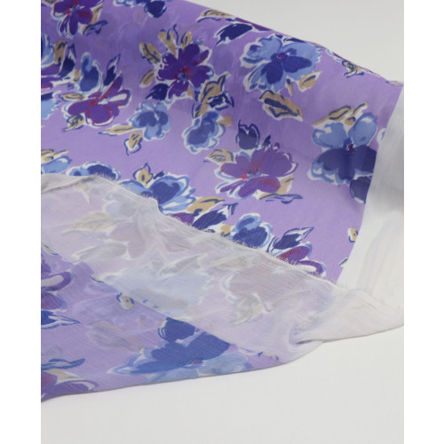 Tecido Crepe Chiffon Texturizado Flores Lavanda