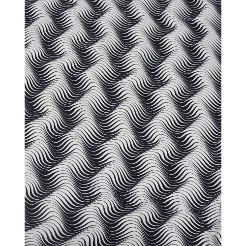 Tecido Viscose Acetinada Italiano Ondas Preto e Creme 