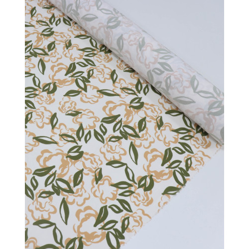 Tecido Viscose Premium Folhas e Flores Creme