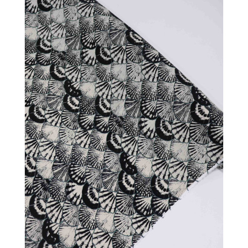Tecido Viscose Estampa de Conchas Cinza e Preto