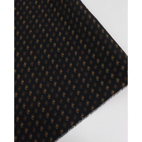 Tecido Crepe GGT Micro Laços Dourado e Preto