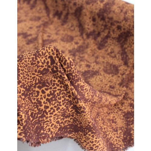 Tecido Viscose Texturizada Animal Print e Floral Tons de Marrom