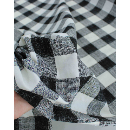 Tecido Linho Misto Camisaria Macro Xadrez Preto e Offwhite