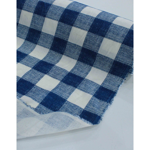 Tecido Linho Misto Camisaria Macro Xadrez Azul Petróleo e Offwhite