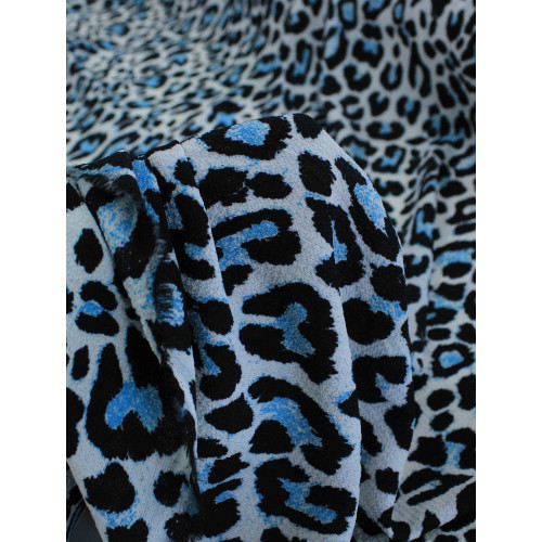 Tecido Crepe Bubble com Elastano Animal Print Azul