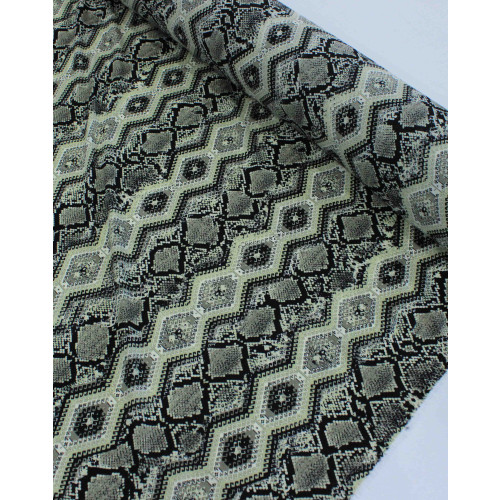Tecido Crepe Bubble Étnico Verde Menta e Preto