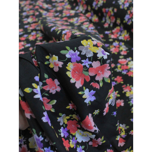 Tecido Cambraia de Algodão Floral Preto