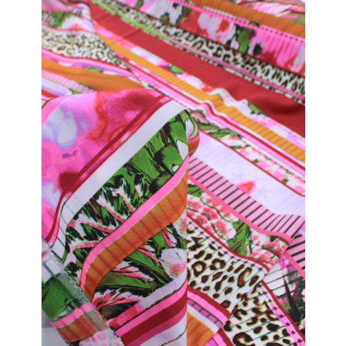 Tecido Crepe Silk Animal Print e Geométrico Rosa