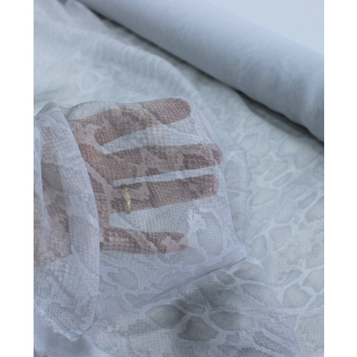 Tecido Crepe Chiffon com Foil Animal Print Cobra Prata