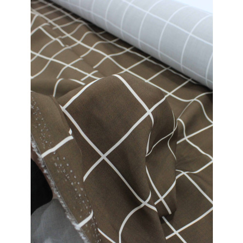 Tecido Viscose Premium Quadriculado Marrom e Creme