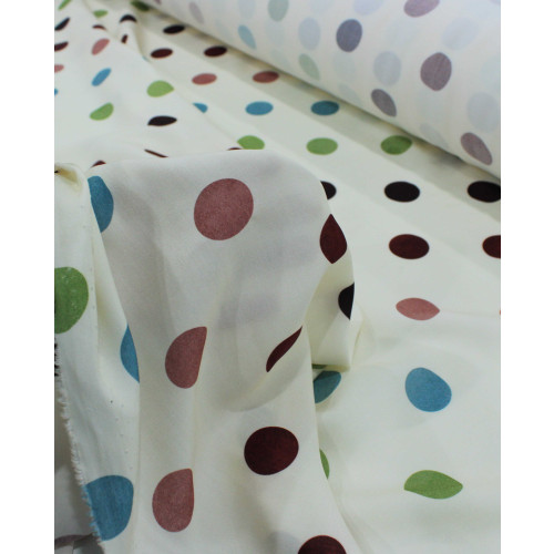 Tecido Viscose Premium Macro Poá Colorido e Creme
