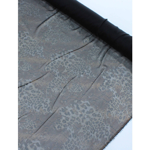 Tecido Crepe Chiffon com Foil Animal Print Dourado e Preto
