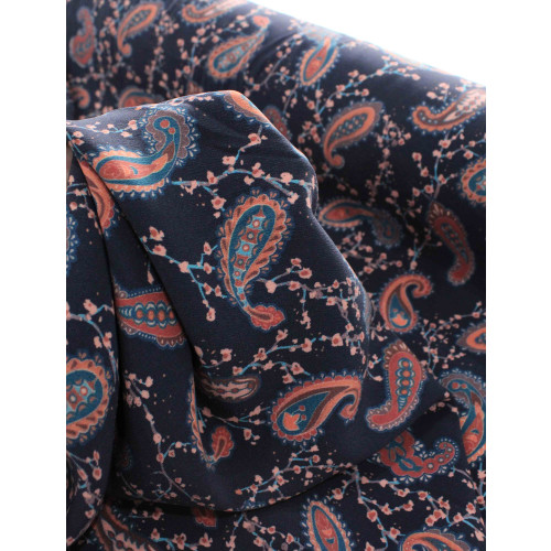 Tecido Viscose Creponada Italiano Micro Cashmere Preto e Coral