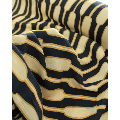 Tecido Viscose Italiana Cordas Abstratas Preto e Tons de Amarelo