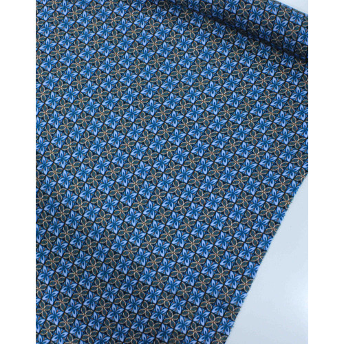 Tecido Crepe Salinas Italiano Floral Geométrico Tons de Azul