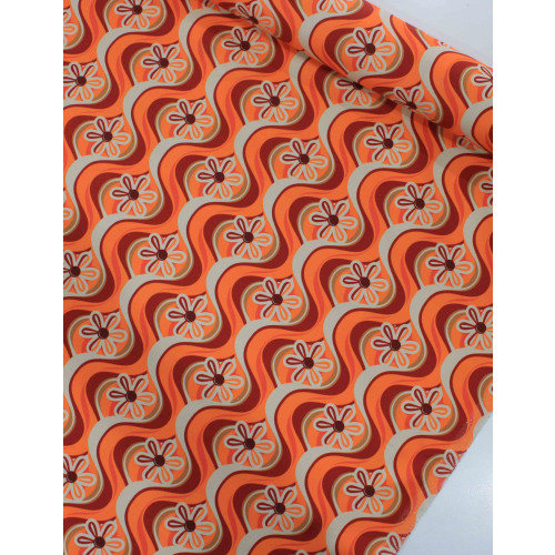 Tecido Crepe Salinas Italiano Flores Tons de Laranja