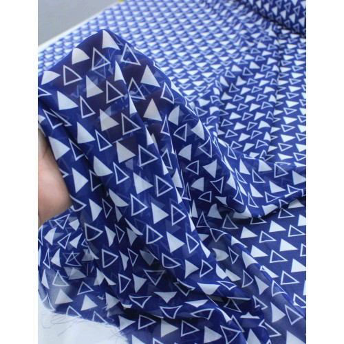 Tecido Crepe Chiffon Italiano Micro Triângulos Azul Marinho