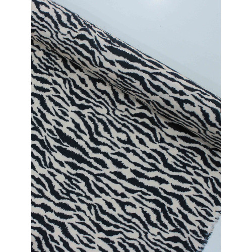 Tecido Viscose Italiano Animal Print Zebra Preto e Bege