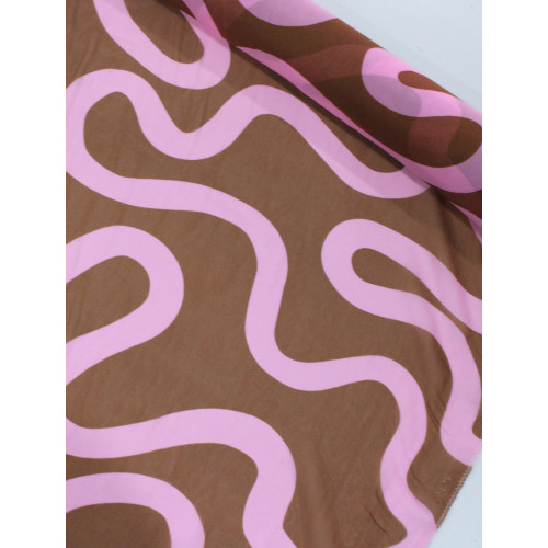 Tecido Crepe Chiffon Italiano Macro Riscos Rosa e Marrom