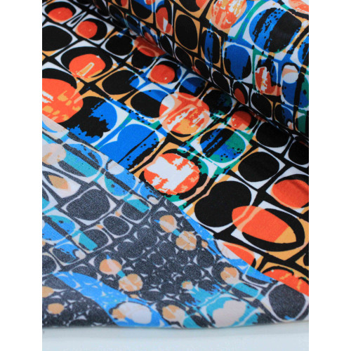 Tecido Crepe Chiffon Italiano Poá e Geométrico Abstrato Colorido