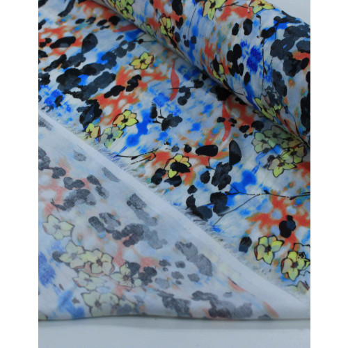 Tecido Viscose Italiano Flores em Aquarela Amarelo