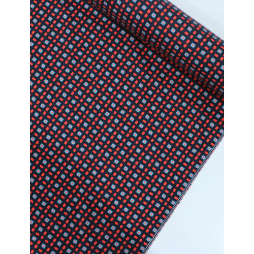 Tecido Tricoline Italiano Geométrico Vermelho, Azul e Preto