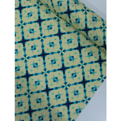 Tecido Linho Puro Italiano Chevron Abstrato Amarelo e Azul