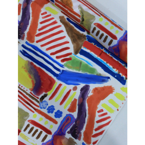 Tecido Crepe Italiano Pintura Abstrata Colorida
