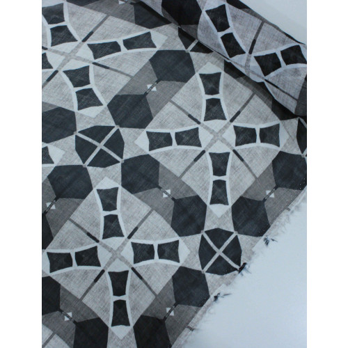 Tecido Crepe Chiffon Italiano Geométrico Cinza e Preto