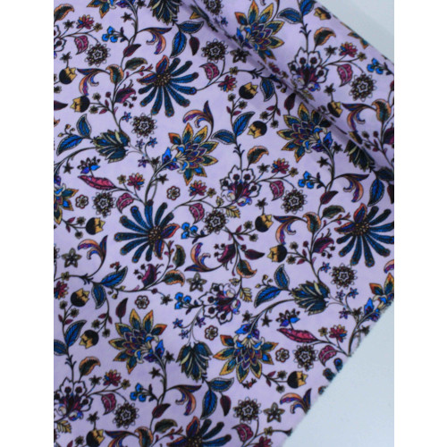 Tecido Crepe Italiano Flores Lavanda