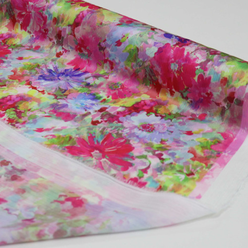 Tecido Crepe Chiffon Italiano Texturizado Floral Colorido