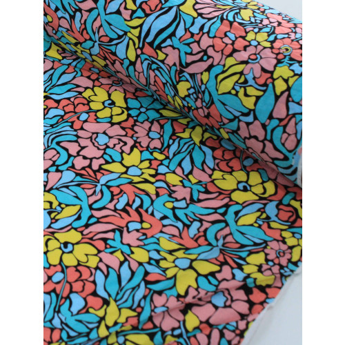 Tecido Viscose Mista com Poliamida Floral Colorido