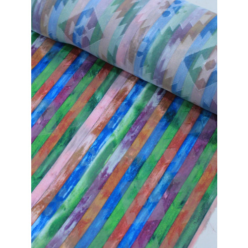 Tecido Crepe Chiffon Brocado Listras Colorido