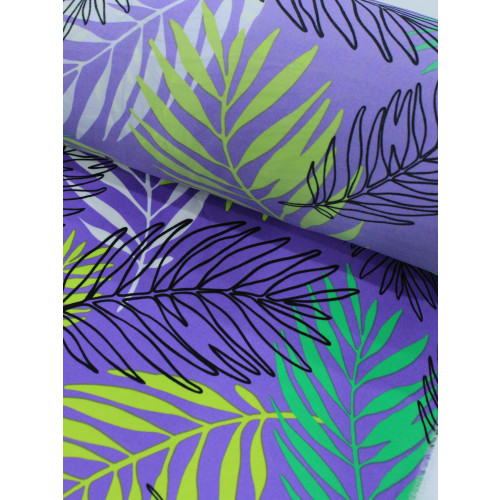 Tecido Crepe GGT Folhagens Roxo e Verde