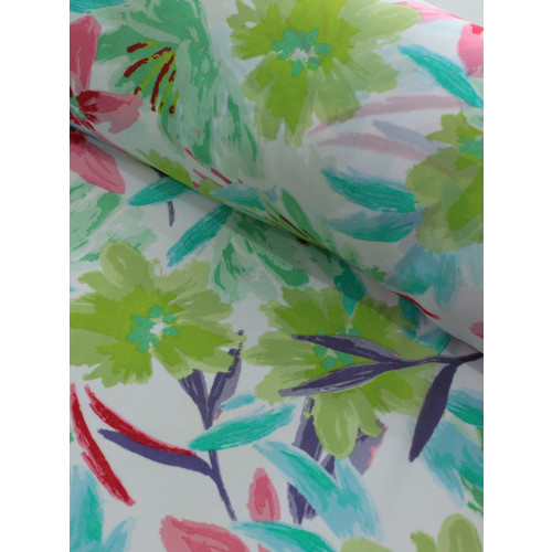 Tecido Crepe GGT Flores Tons de Verde e Rosa