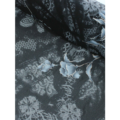 Tecido Crepe Chiffon Mix Animal Print Preto e Cinza