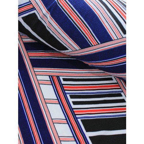 Tecido Crepe Bubble Listras Transversais Azul e Branco