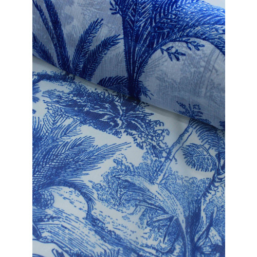 Tecido Cambraia de Algodão Paisagens Azul e Branco