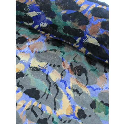 Tecido Crepe Chiffon Brocado Maxi Animal Print Roxo e Preto