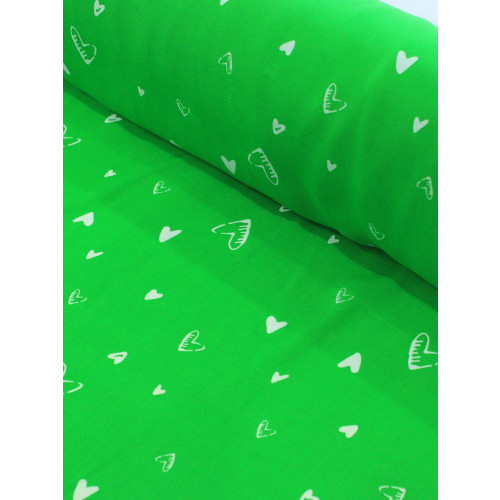Tecido Crepe GGT Corações Verde e Branco