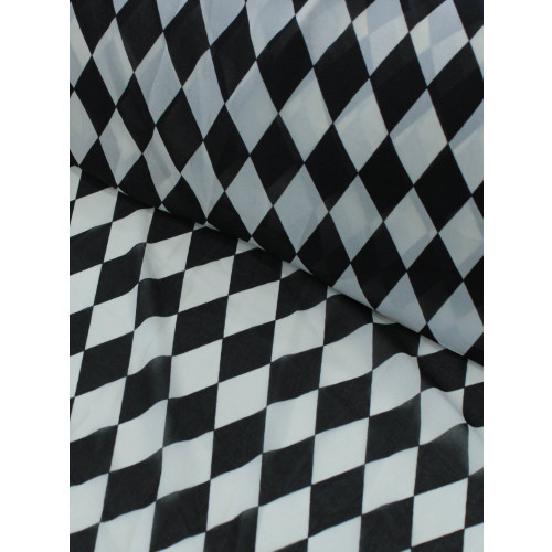 Tecido Crepe Chiffon Losangos Preto e Branco