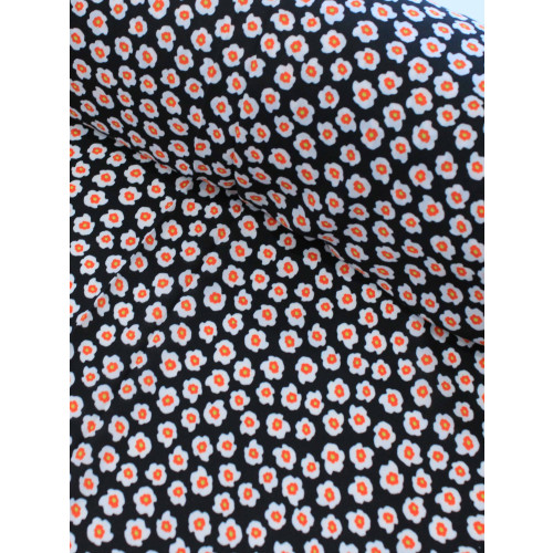 Tecido Crepe GGT Micro Floral Preto e Laranja