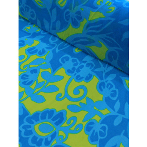Tecido Crepe Chiffon Flores Abstratas Verde e Azul