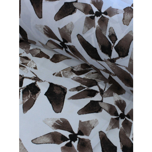 Tecido Crepe GGT Folhas Abstratas Branco e Marrom